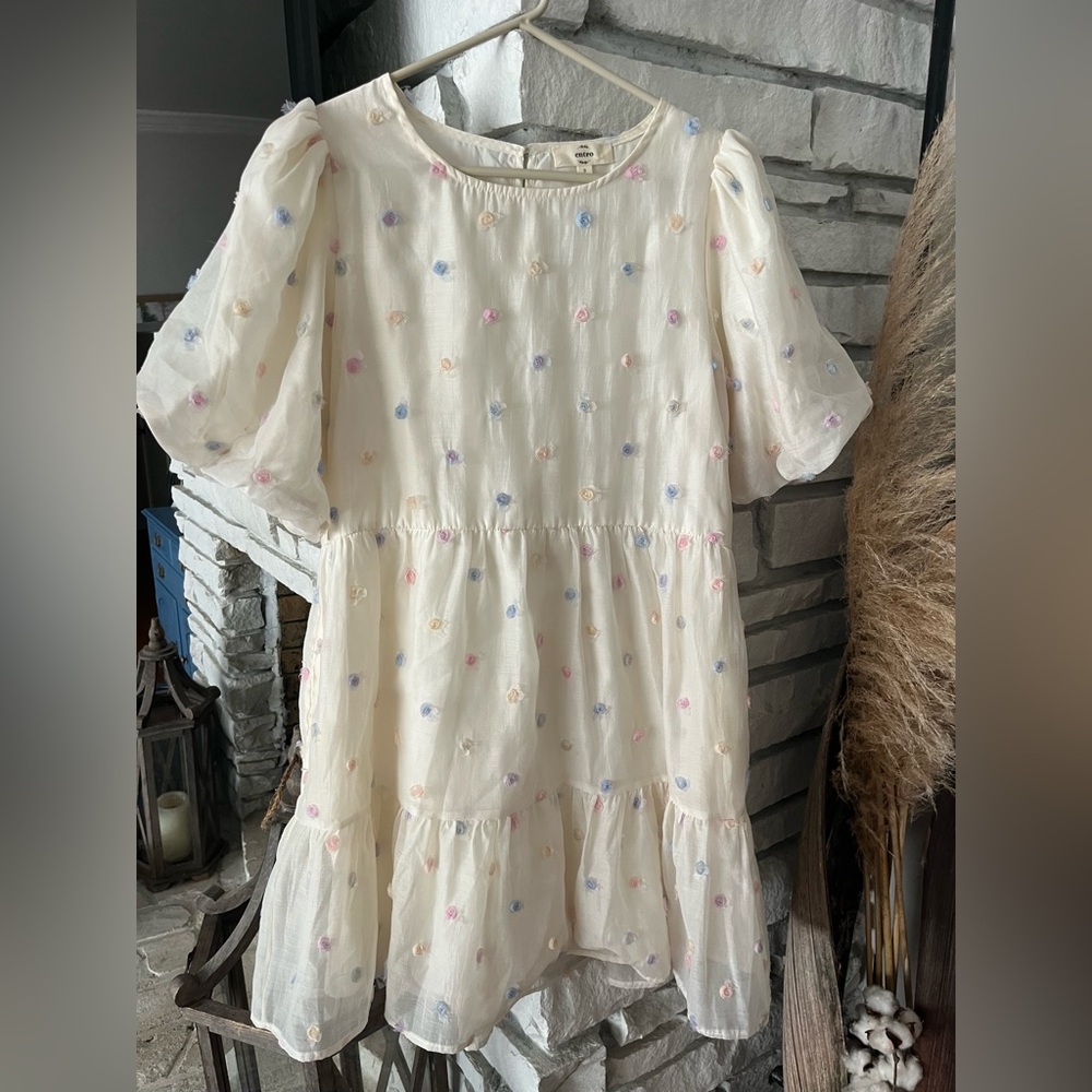 Cream Dress with Pastel Embroidery